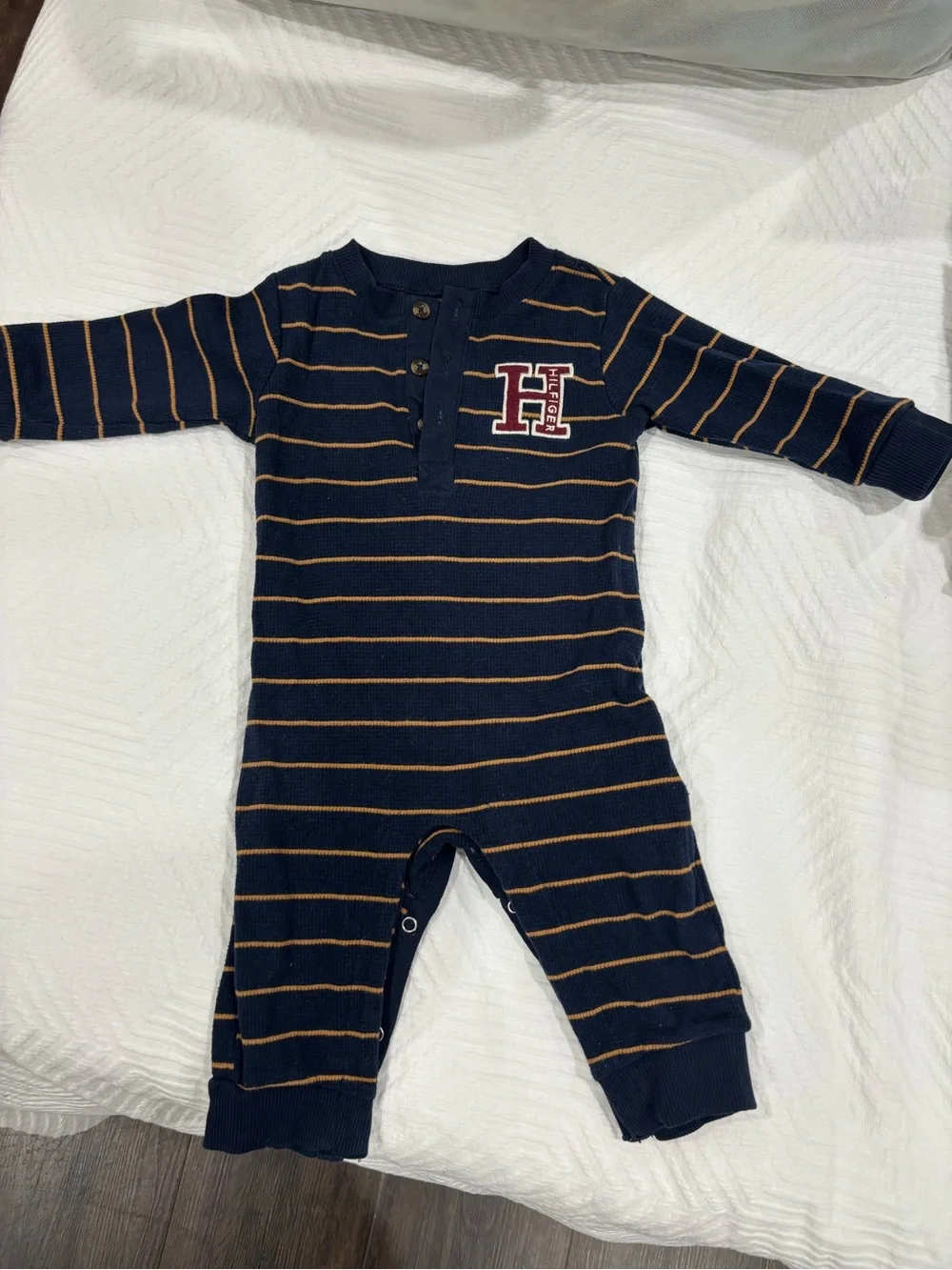 Tommy Hilfiger Navy Blue with Tan Stripe Baby Footie